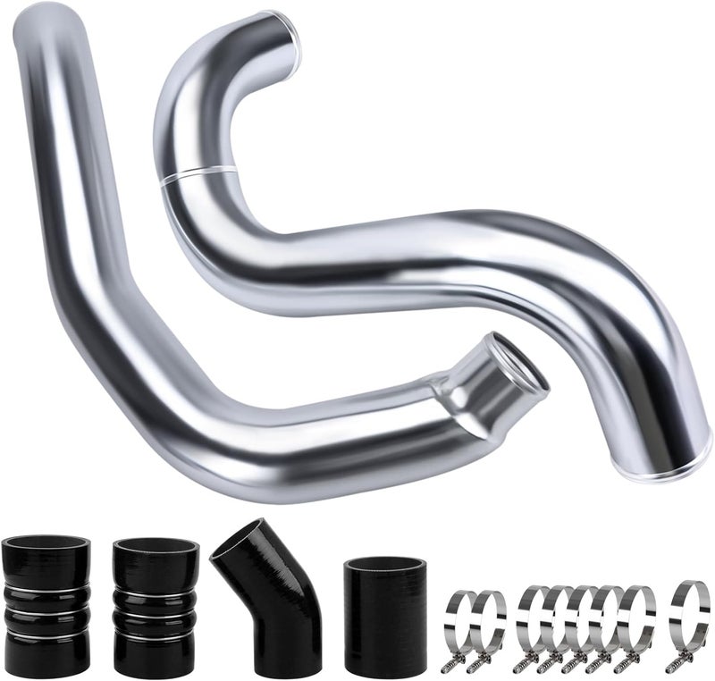 DOCAS Turbo Intercooler Pipe and Boot Kit CAC tubes Powerstroke Compatible with 2003 2004 2005 2006 2007 Ford 6.0L F250 F350 F450 F550 - Silver - Image 2